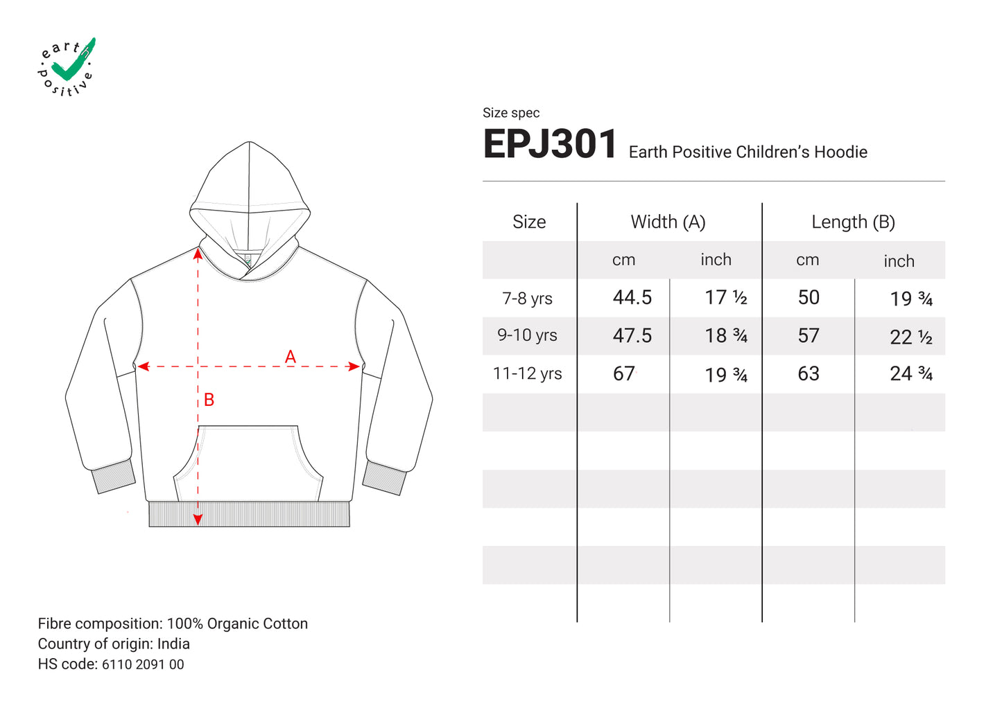 KIDS EARTH POSITIVE HOODIE-  EPJ301